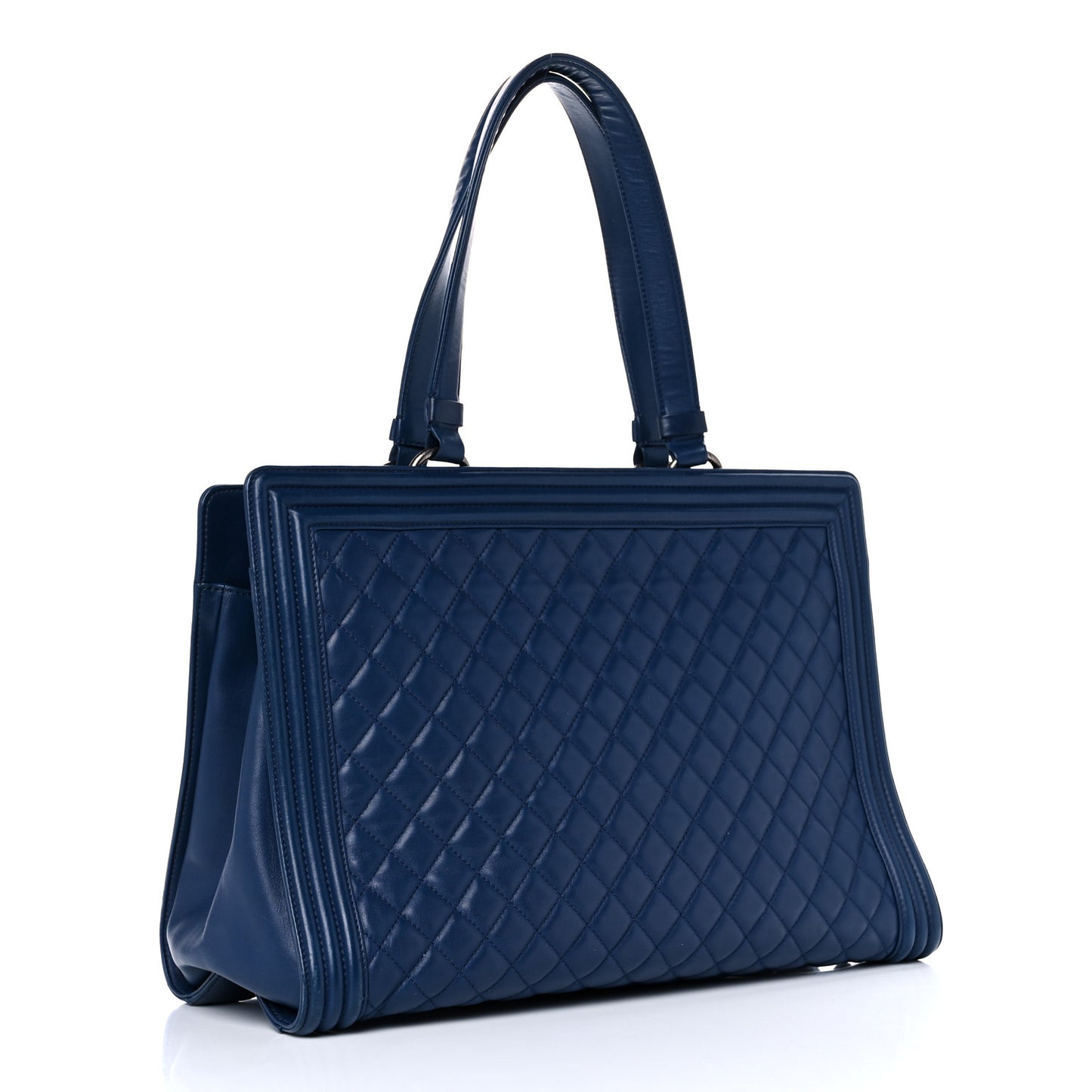 Calfskin Quilted Boy Shopping Tote Navy Blue