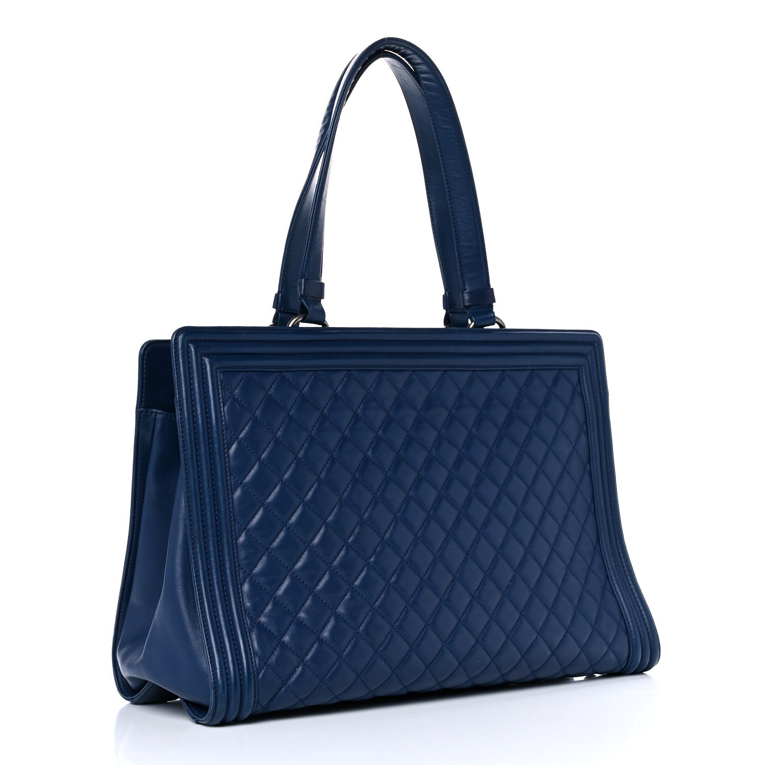 Chanel Calfskin Quilted Boy Shopping Tote Navy Blue 3 of 17