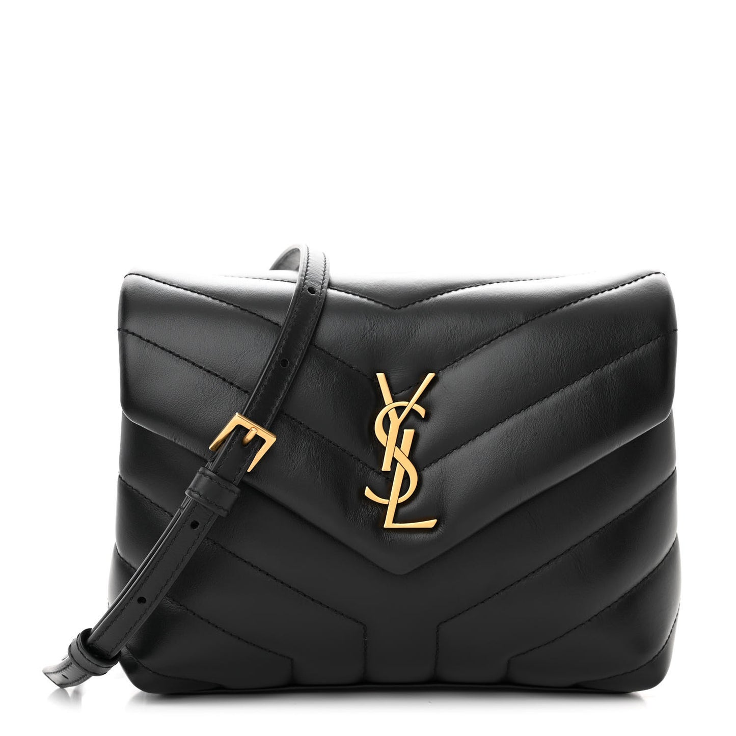 Calfskin Y Quilted Monogram Toy Loulou Crossbody Bag Black