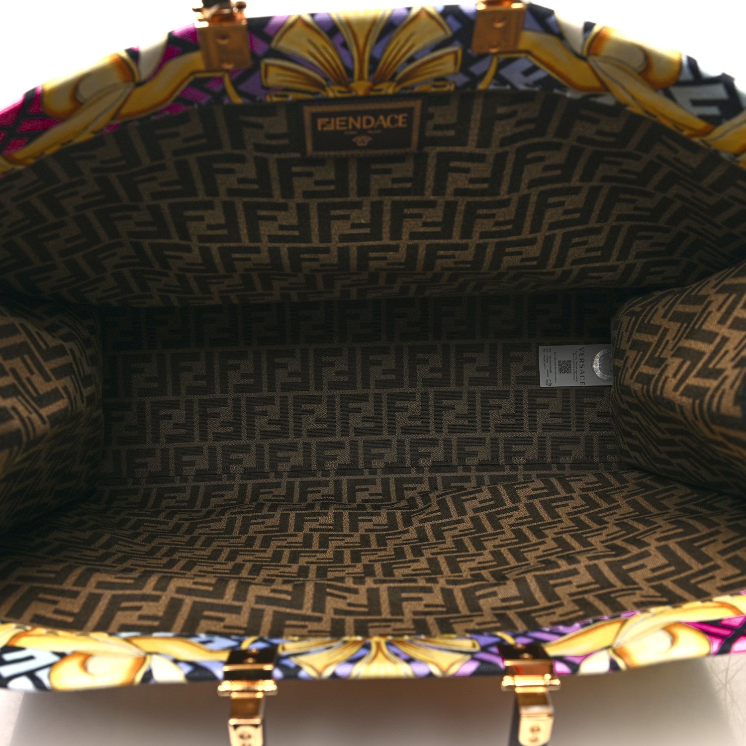 Fendi X VERSACE Canvas Printed Plexiglass Fendace FF Baroque XL Fendi Sunshine Shopper Tote Gold 5 of 12