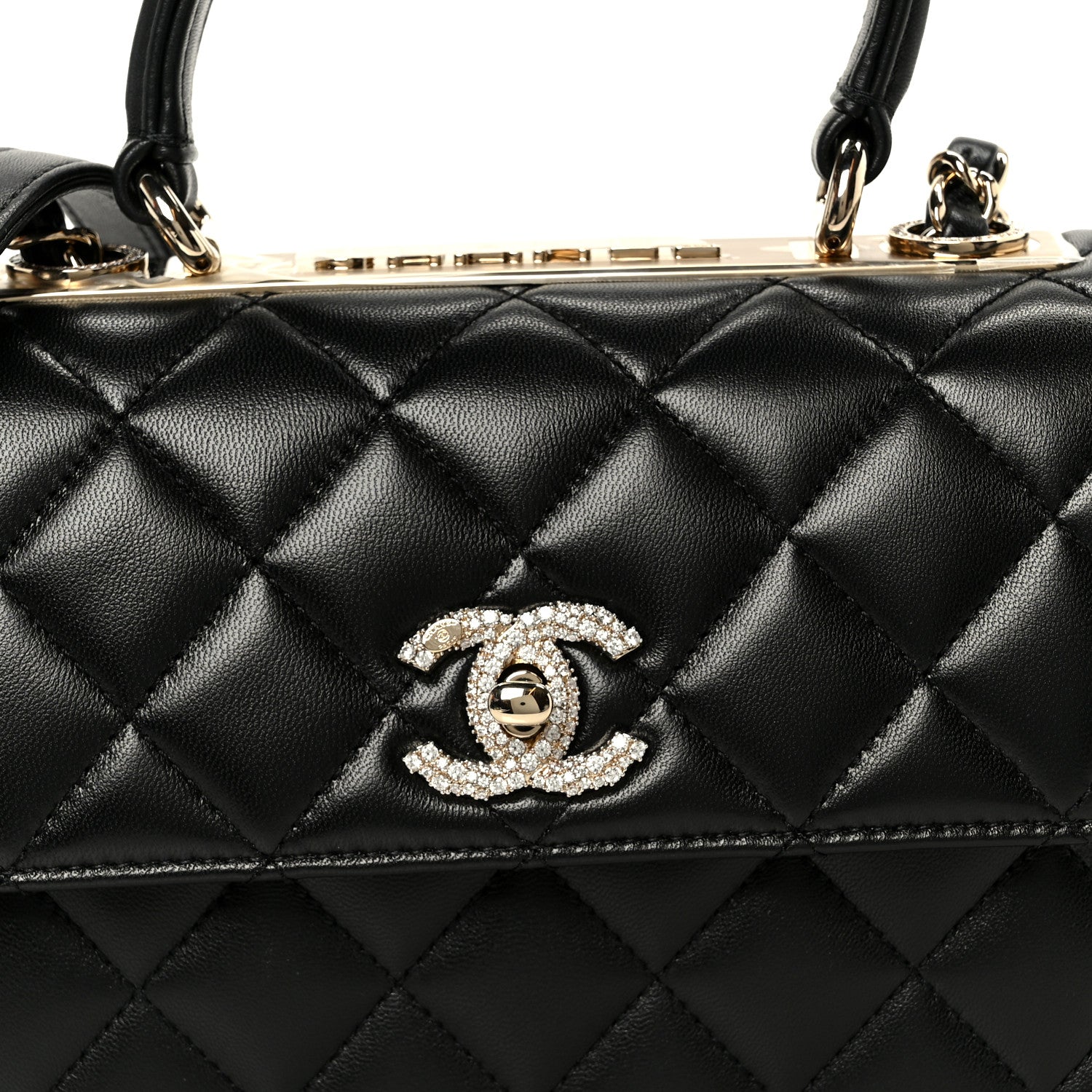 Chanel Lambskin Crystal Quilted Mini Trendy CC Dual Handle Flap Bag Black 9 of 12