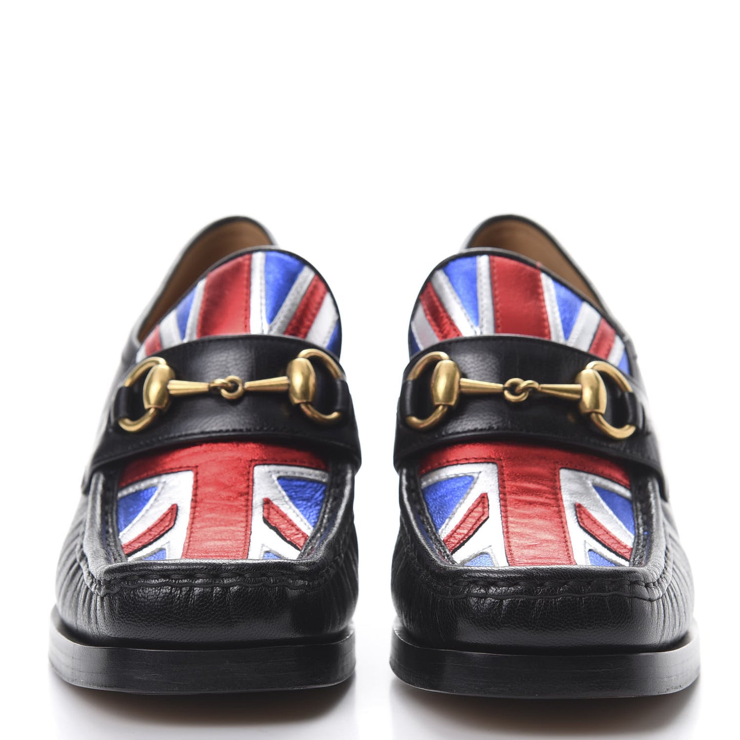 Lambskin Union Jack Horsebit Loafer Pumps 36.5 Black