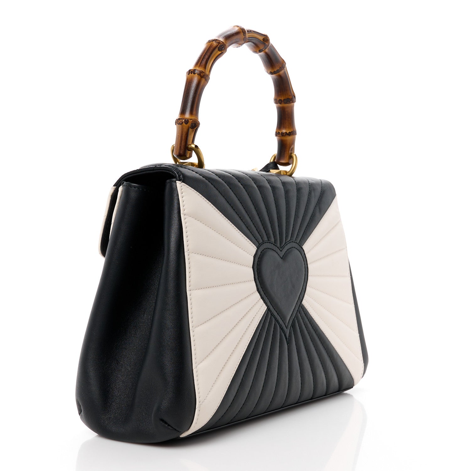 Gucci Calfskin Bamboo Trapuntata Queen Margaret Top Handle Bag Mystic White Black 3 of 11