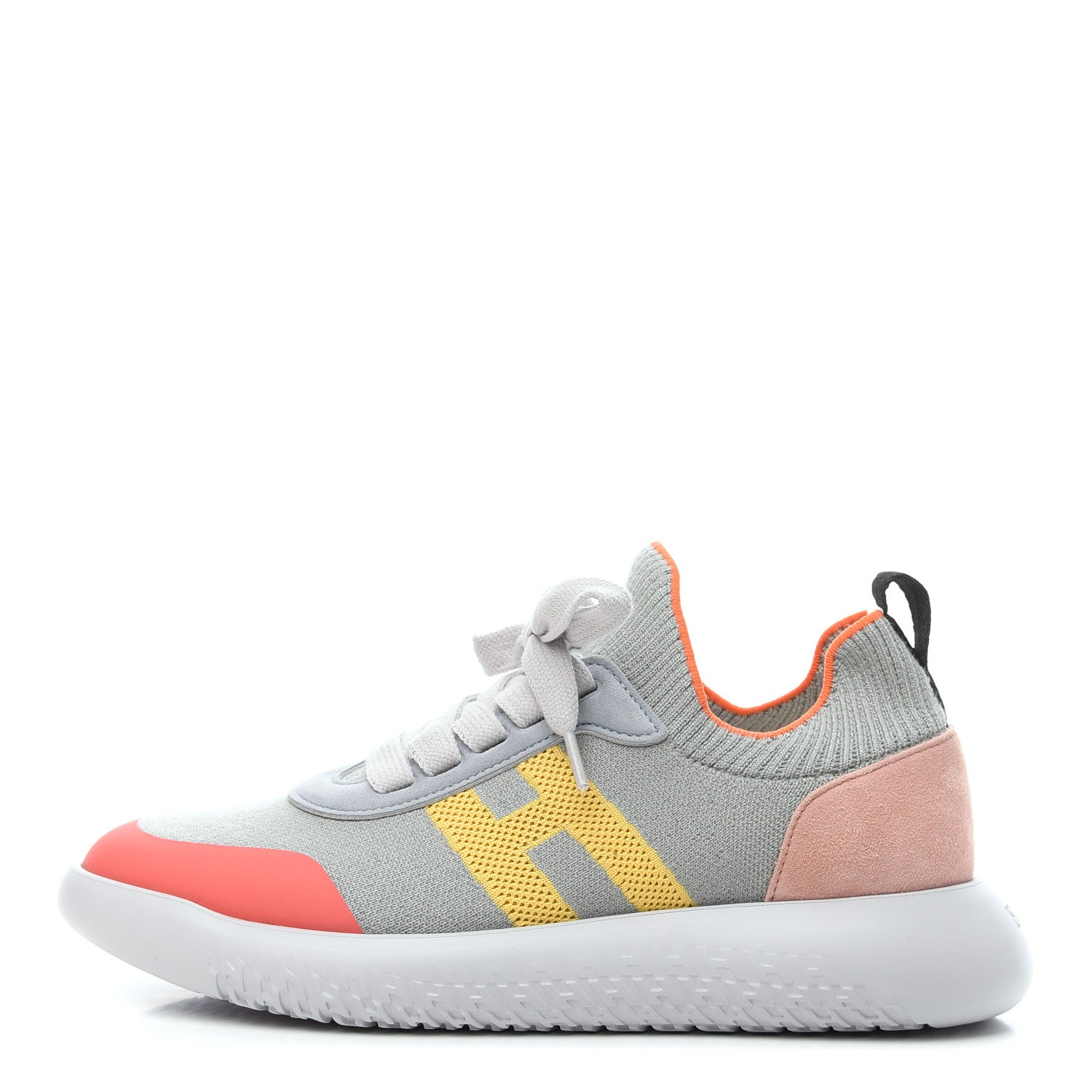 Hermes Knit Suede Goatskin Womens Crew Sneakers 36.5 Multicolor Gris Orange 1 of 8