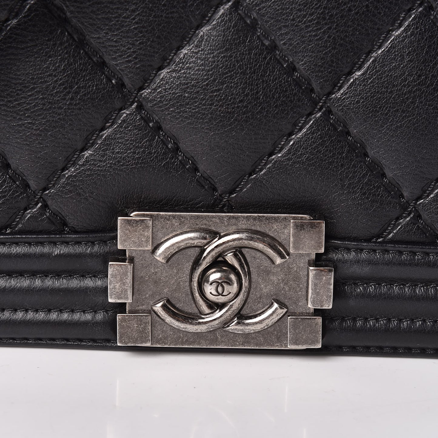 Calfskin Double Stitch Medium Boy Flap Black