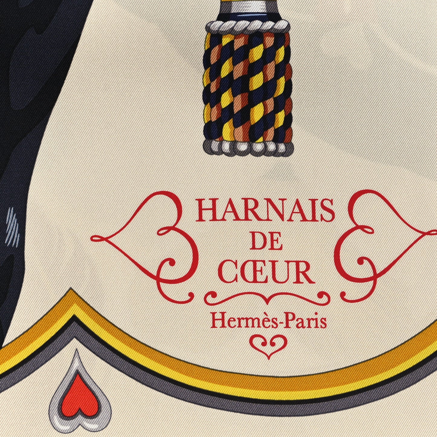 Silk Harnais De Coeur Scarf 90 Bleu Black Creme Anthracite