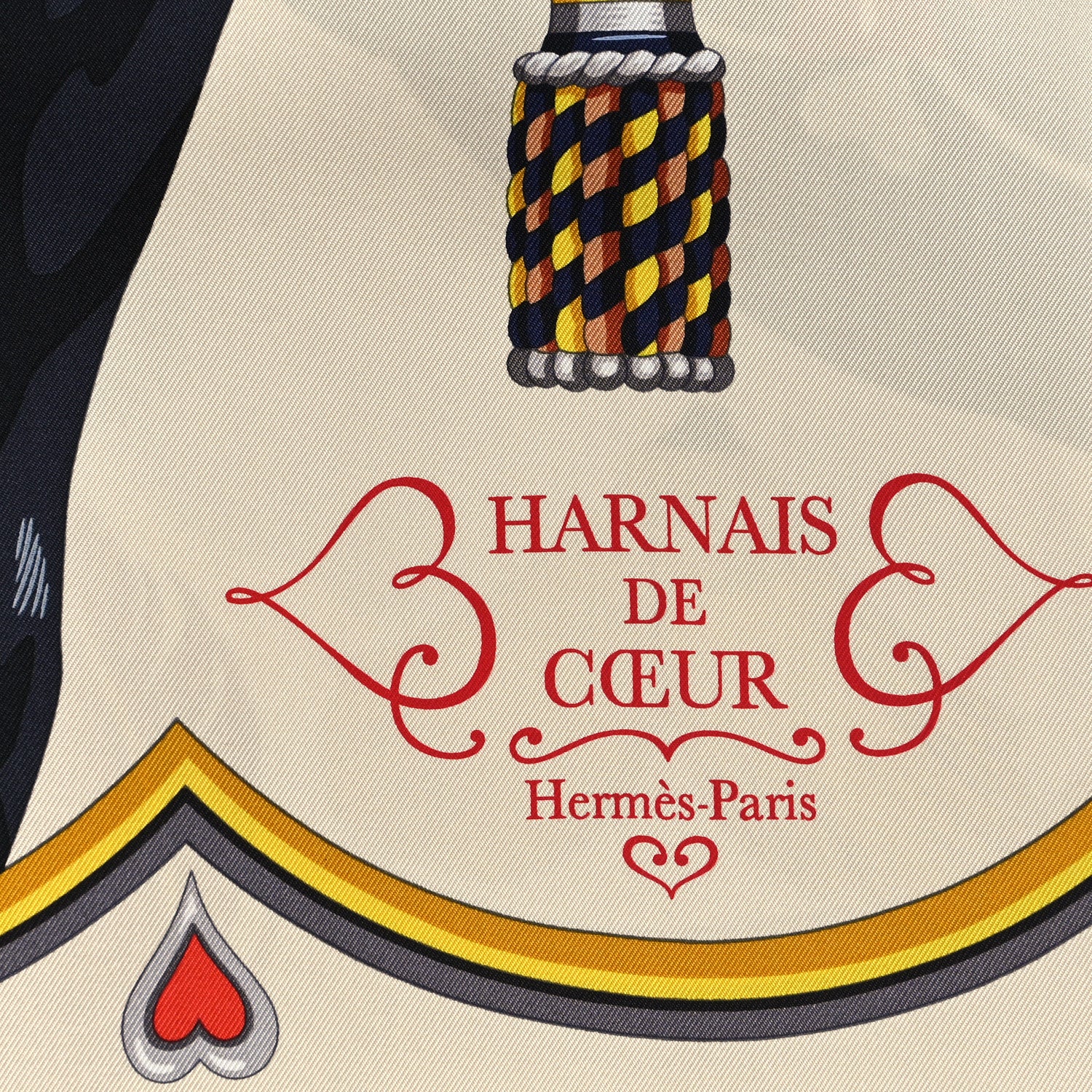 Hermes Silk Harnais De Coeur Scarf 90 Bleu Black Creme Anthracite 2 of 3