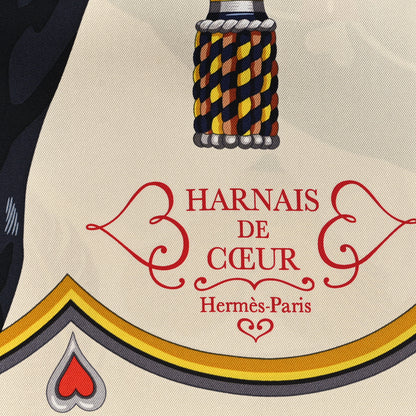 Hermes Silk Harnais De Coeur Scarf 90 Bleu Black Creme Anthracite 2 of 3