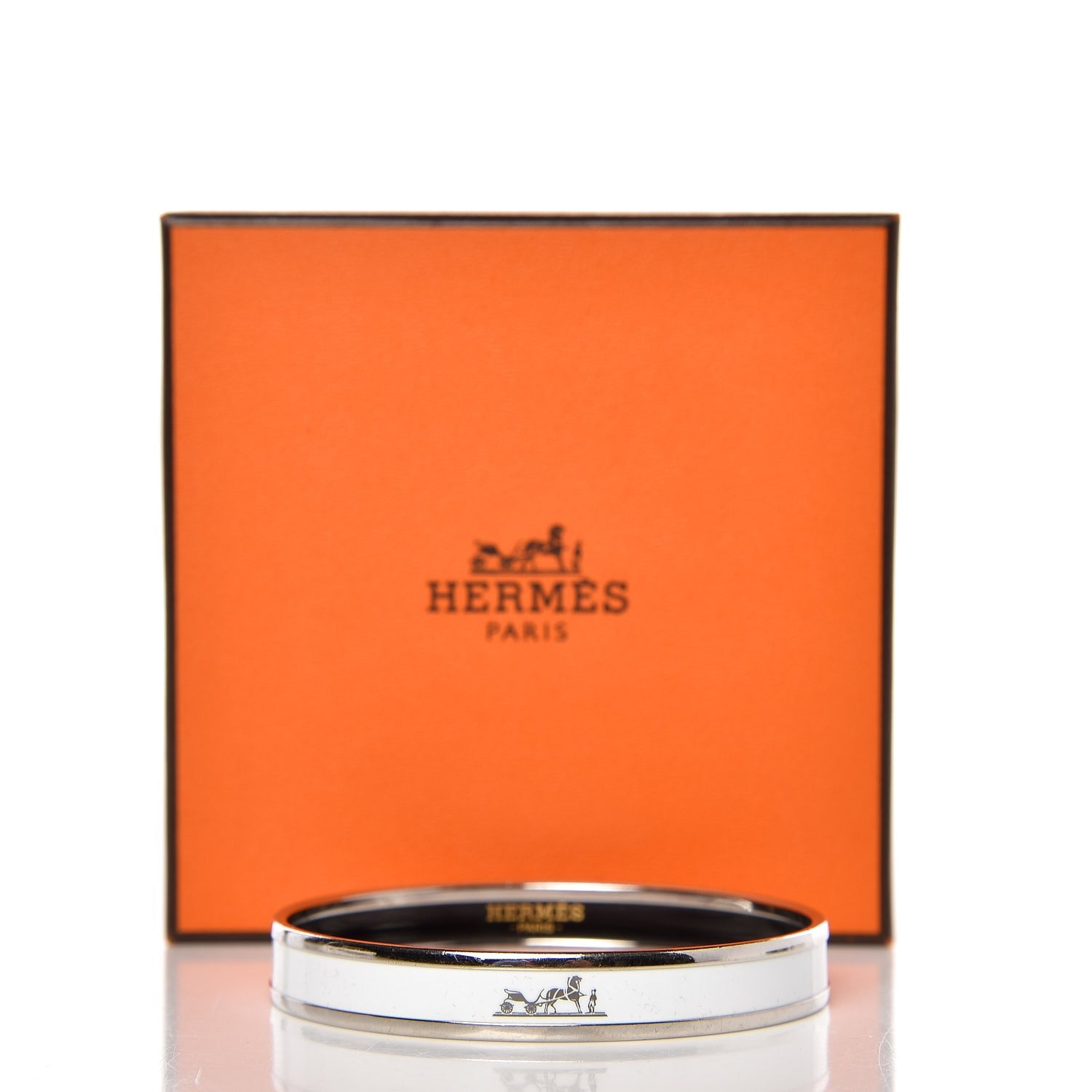 Hermes Enamel Printed Narrow Caleche Bracelet 62 White 5 of 5