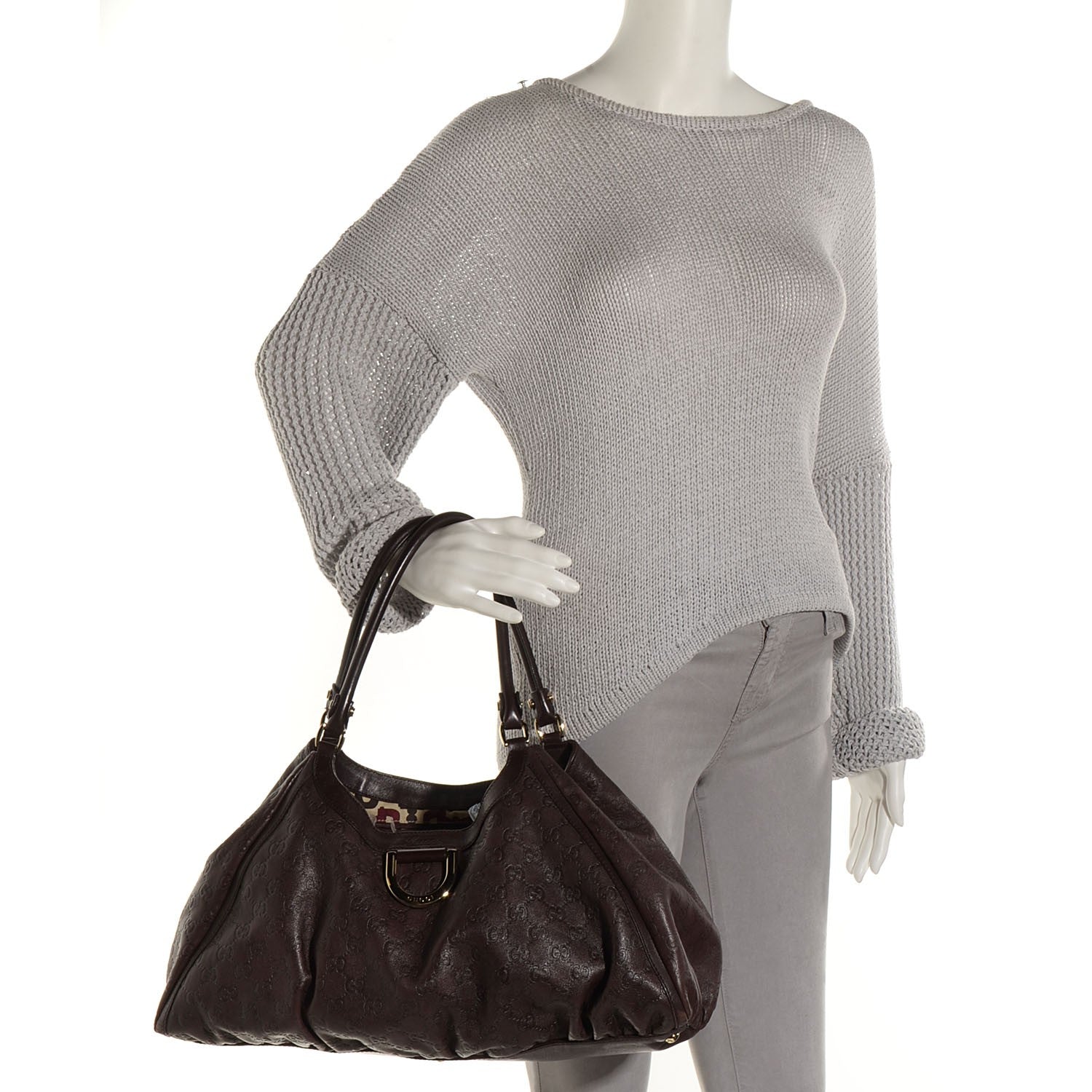 Gucci Guccissima Large D Gold Hobo Chocolate Brown 2 of 7