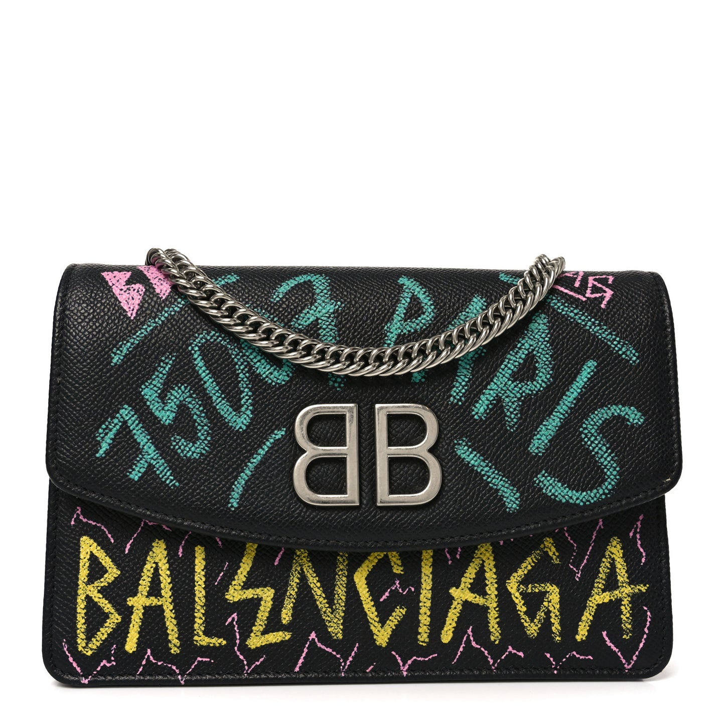 Grained Calfskin Graffiti BB Wallet On Chain Black