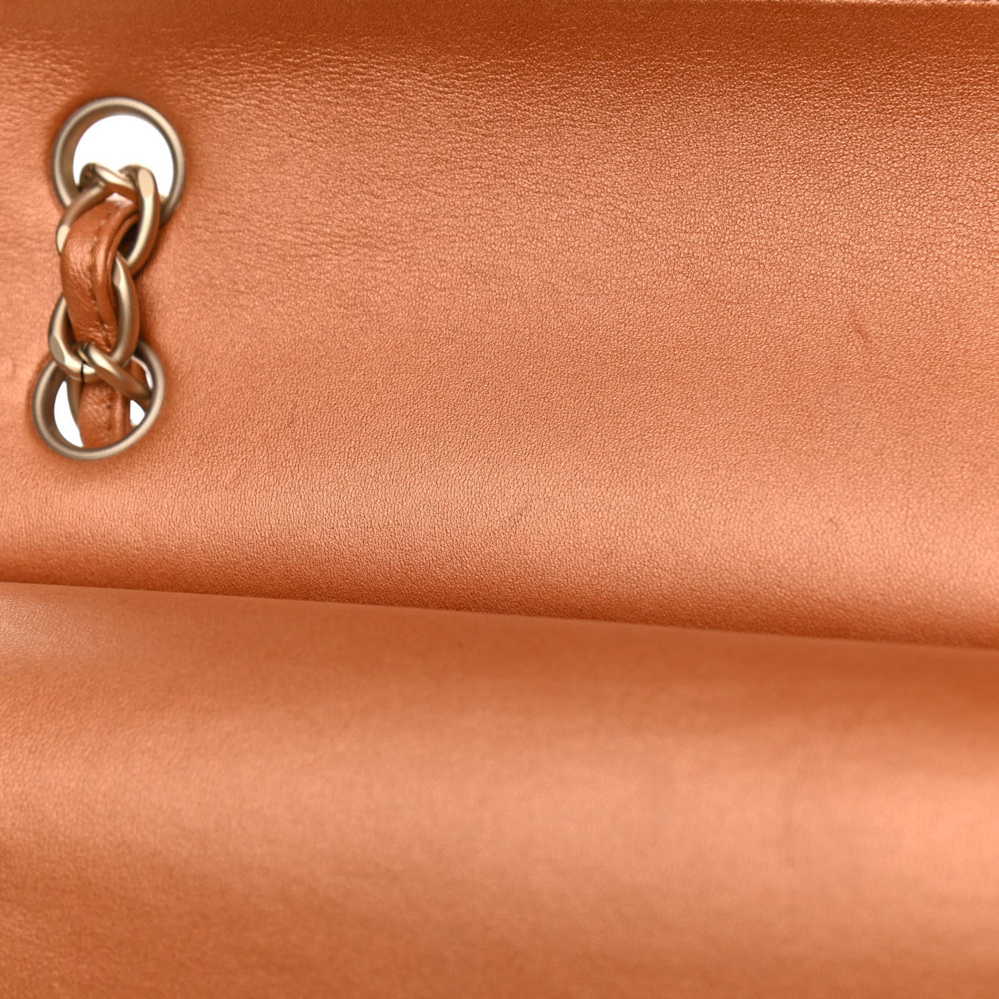 Metallic Lambskin Quilted Jumbo Double Flap Copper