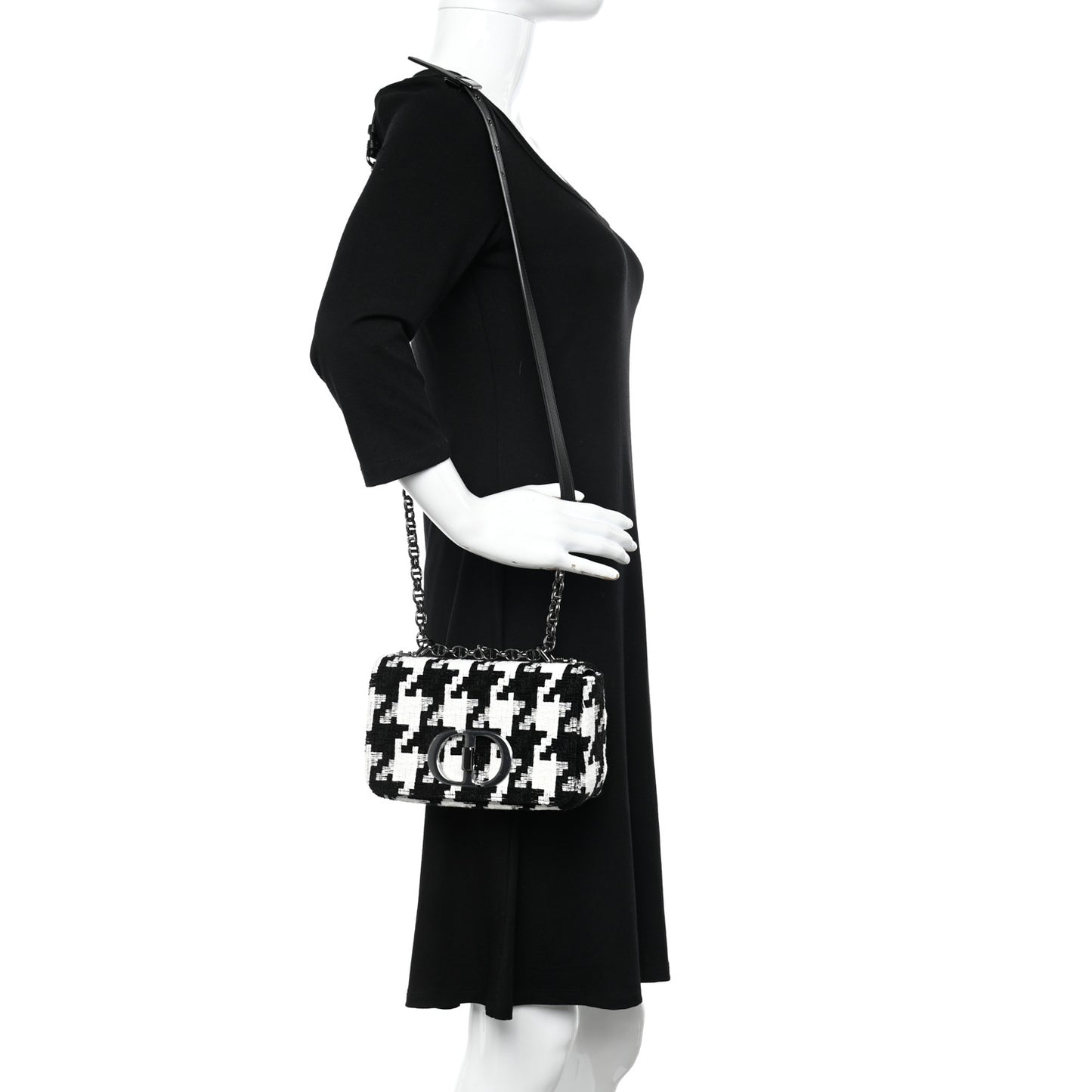 Tweed Macro Houndstooth Small Caro Bag Black White