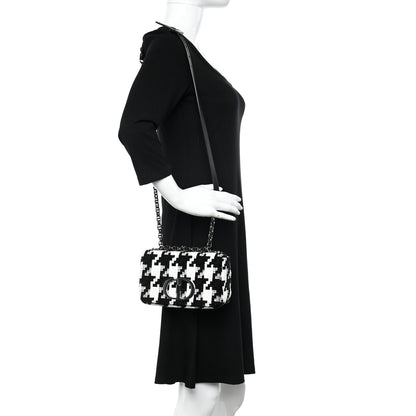 Christian Dior Tweed Macro Houndstooth Small Caro Bag Black White 2 of 11
