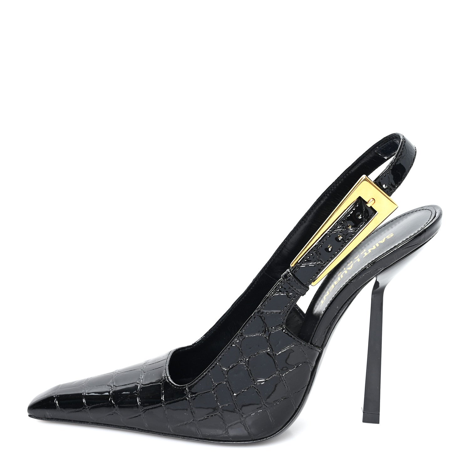 Saint Laurent Calfskin Crocodile Embossed Slingback Graham Pumps 36 Black 1 of 10