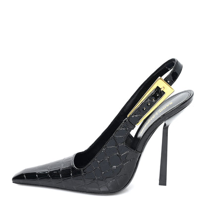 Saint Laurent Calfskin Crocodile Embossed Slingback Graham Pumps 36 Black 1 of 10