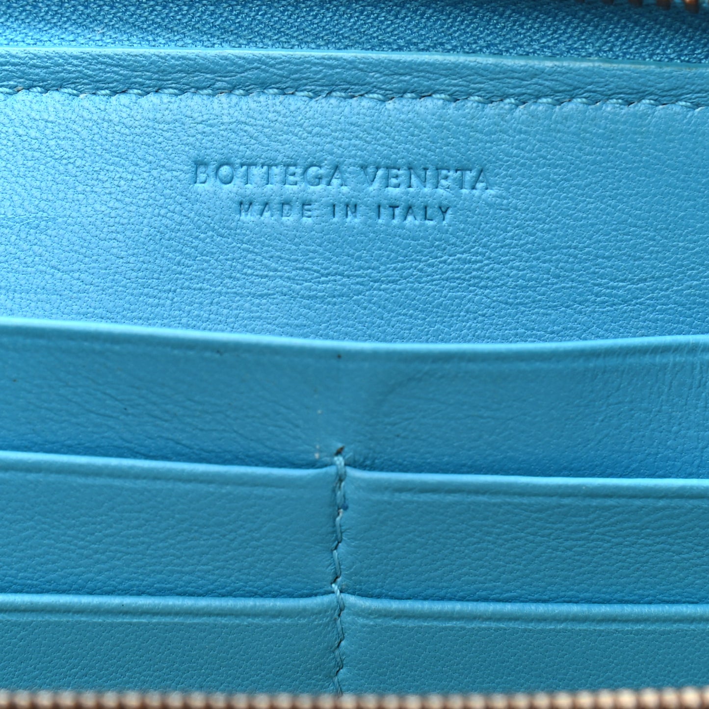 Nappa Intrecciato Zip Around Wallet Blue White