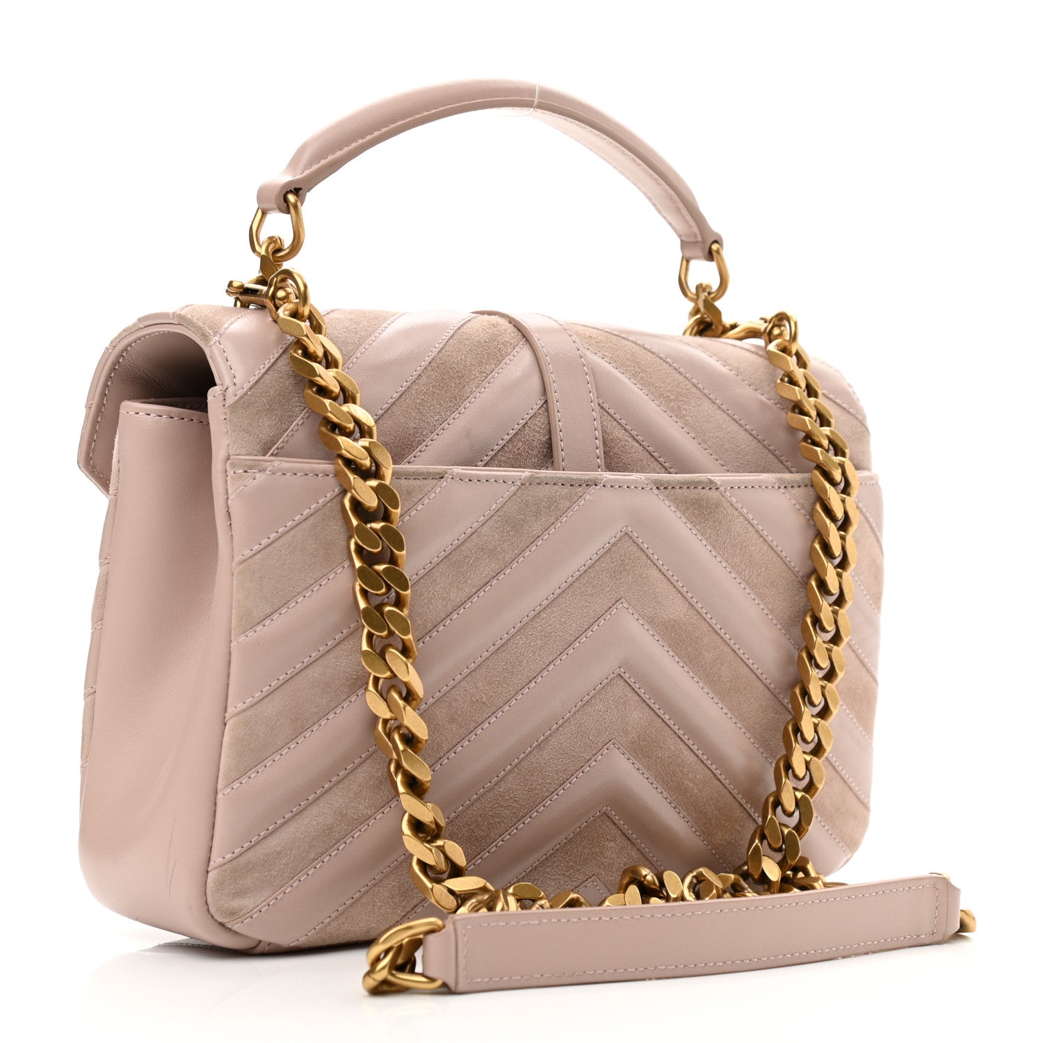 Saint Laurent Calfskin Suede Matelasse Chevron Medium Monogram College Bag Rose Poudre 3 of 15