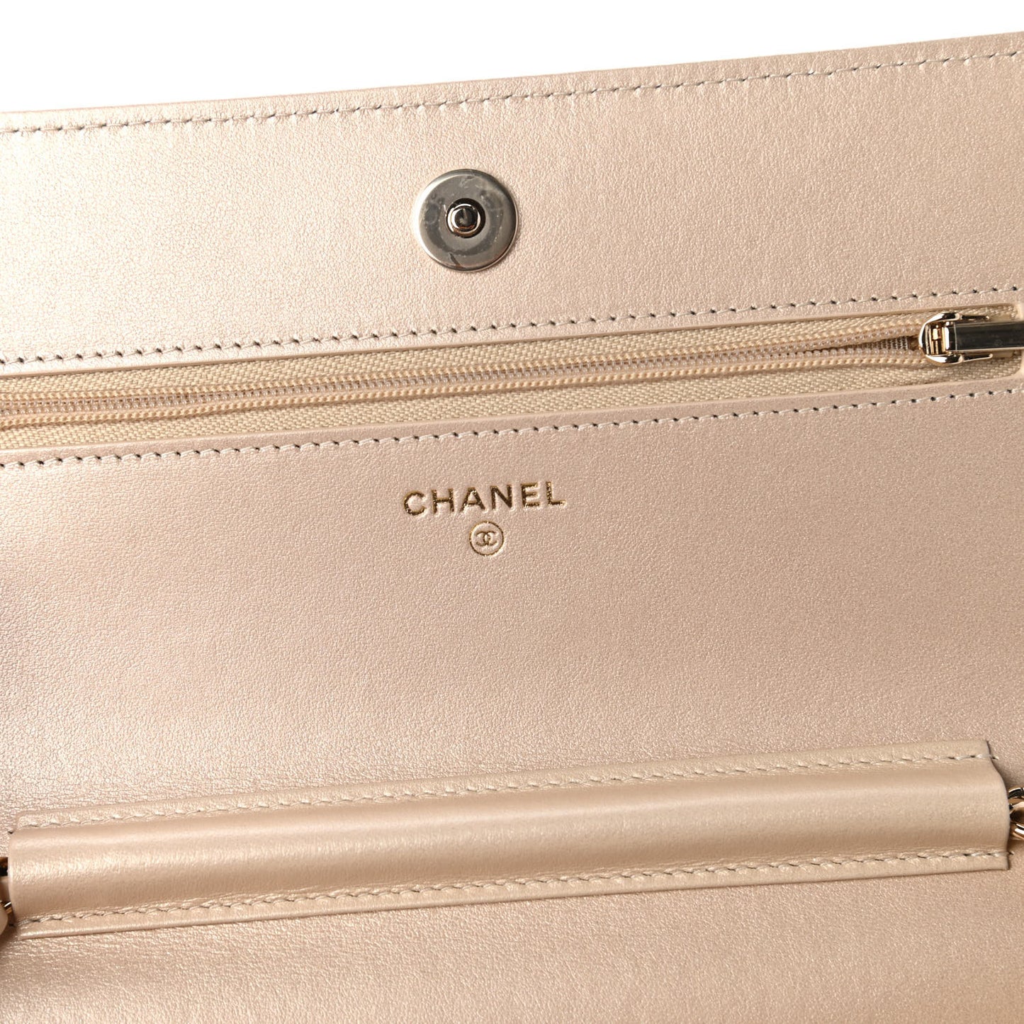 Metallic Lambskin Quilted Wallet On Chain WOC Gold