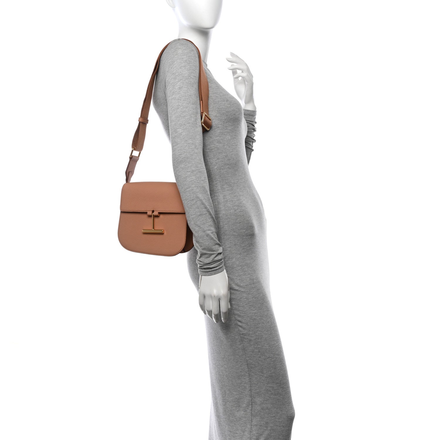 Tom Ford Grained Calfskin Mini T Clasp Tara Crossbody Bag Brown 2 of 9