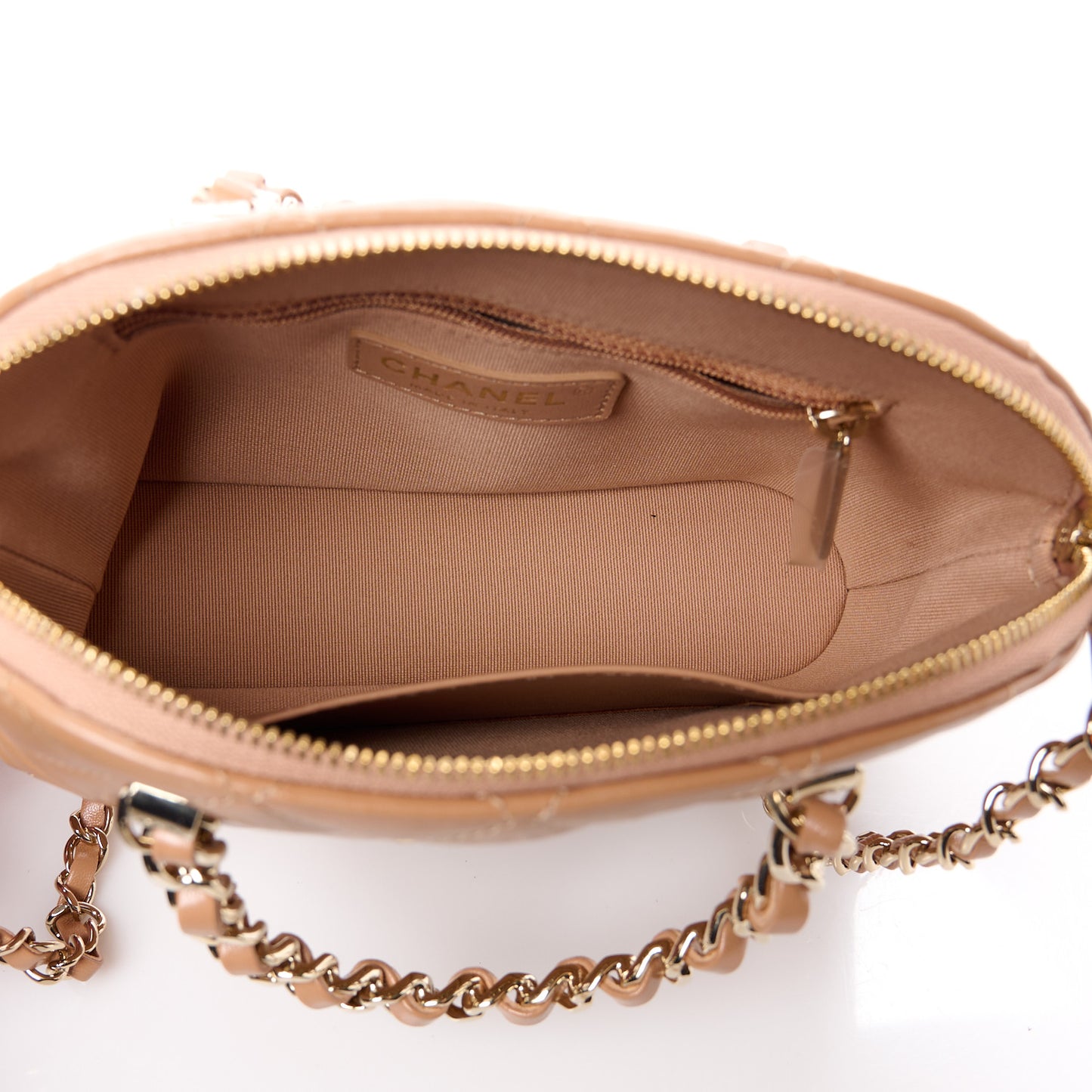 Shiny Lambskin Quilted Shiny Coco Clutch With Chain Dark Beige