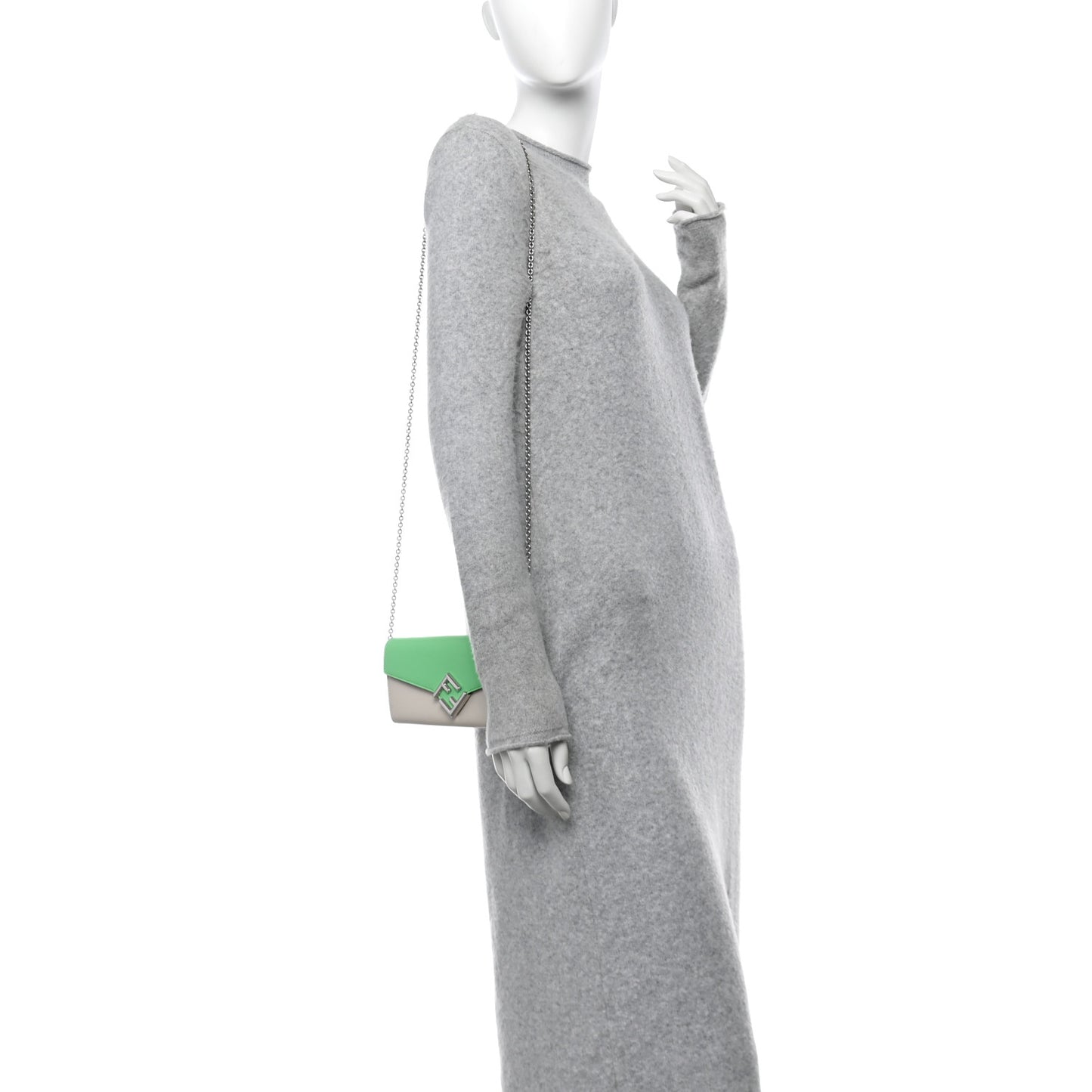 Vitello King Cruise FF Diamonds Continental Envelope Wallet On Chain Latte Edamame