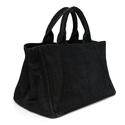 Prada Denim Canapa Logo Tote Black 3 of 12