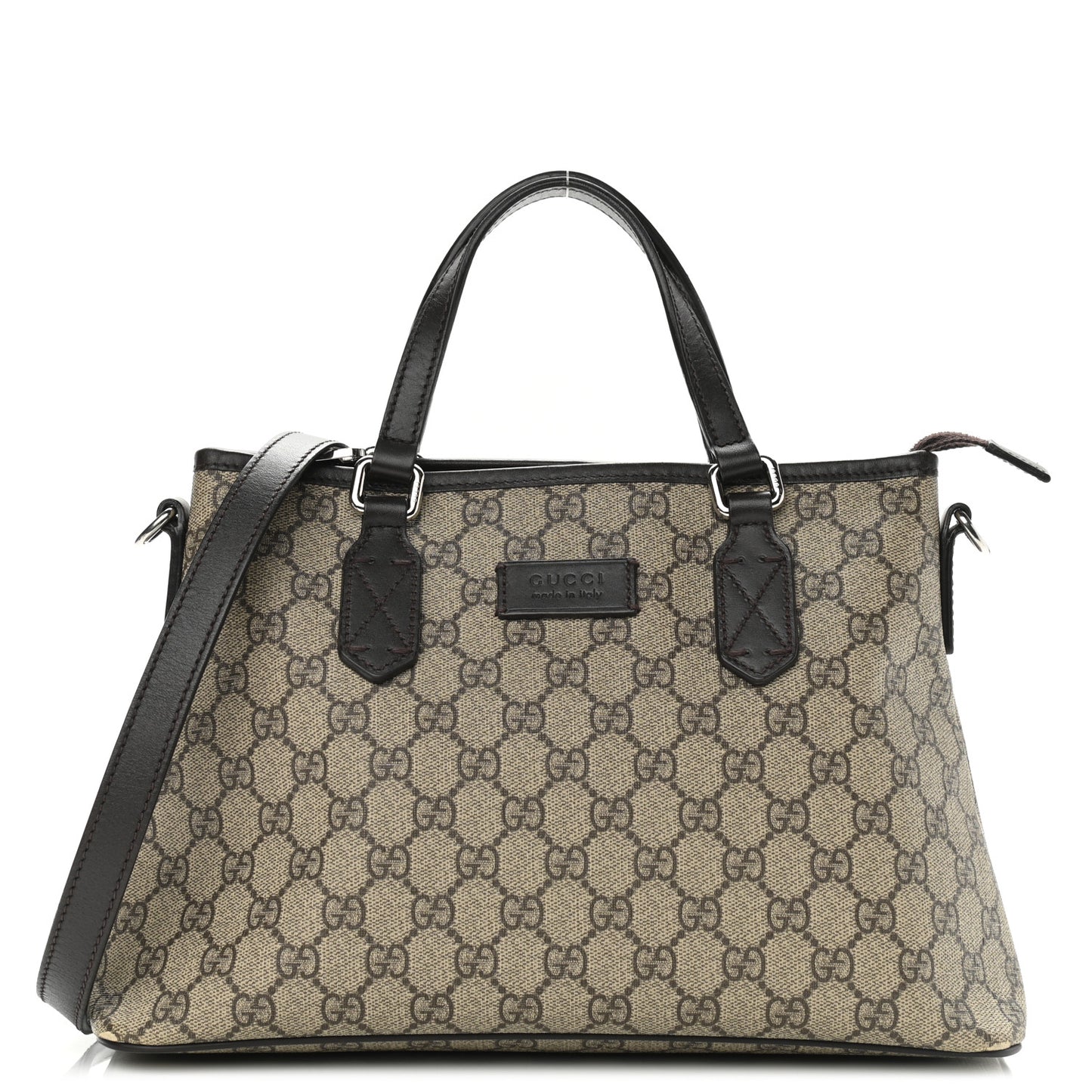 GG Supreme Monogram Small Zippered Tote Dark Brown