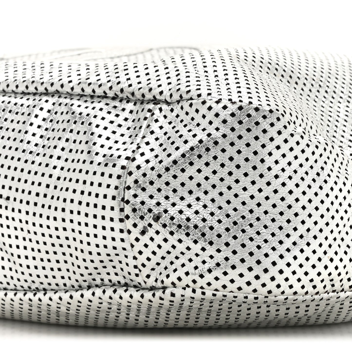 Metallic Glazed Calfskin Perforated Large Rodeo Drive Tote Silver