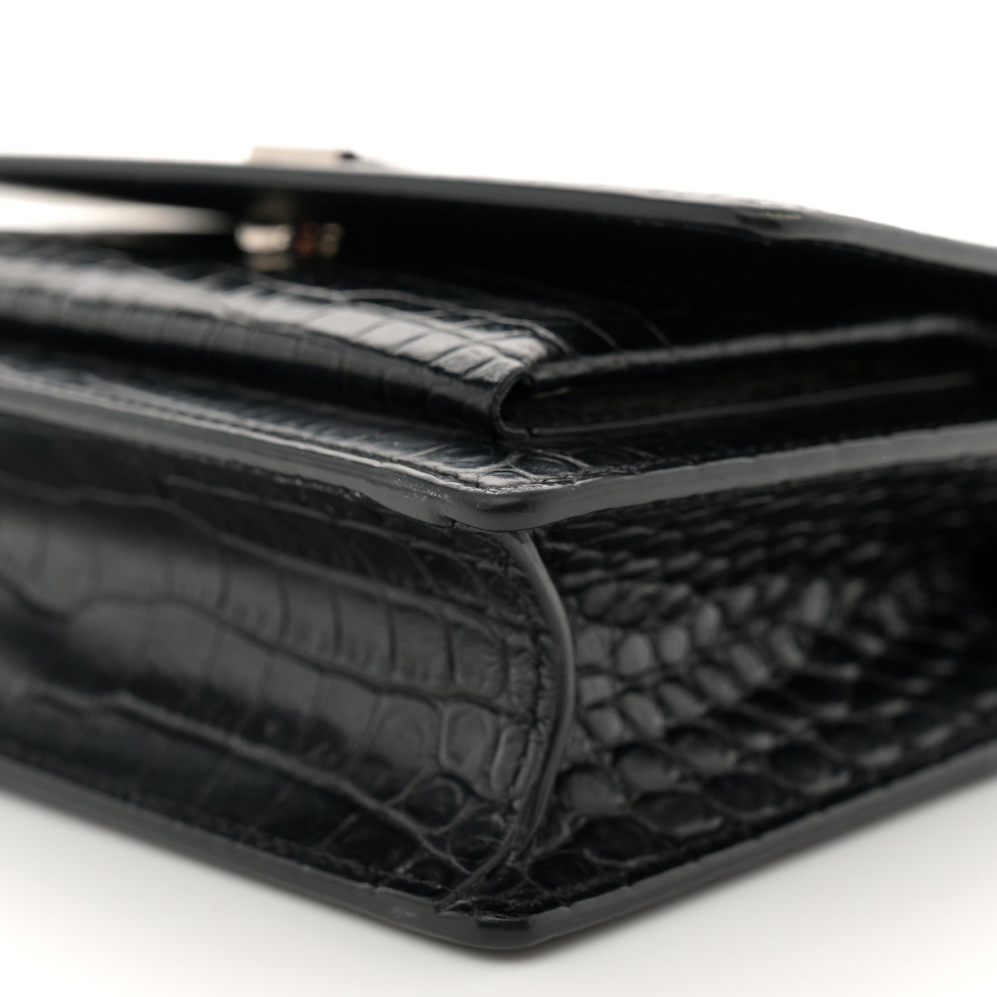 Calfskin Crocodile Embossed Monogram Sunset Chain Wallet Black