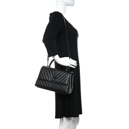Chanel Caviar Chevron Quilted Small Coco Handle Flap So Black 2 of 10
