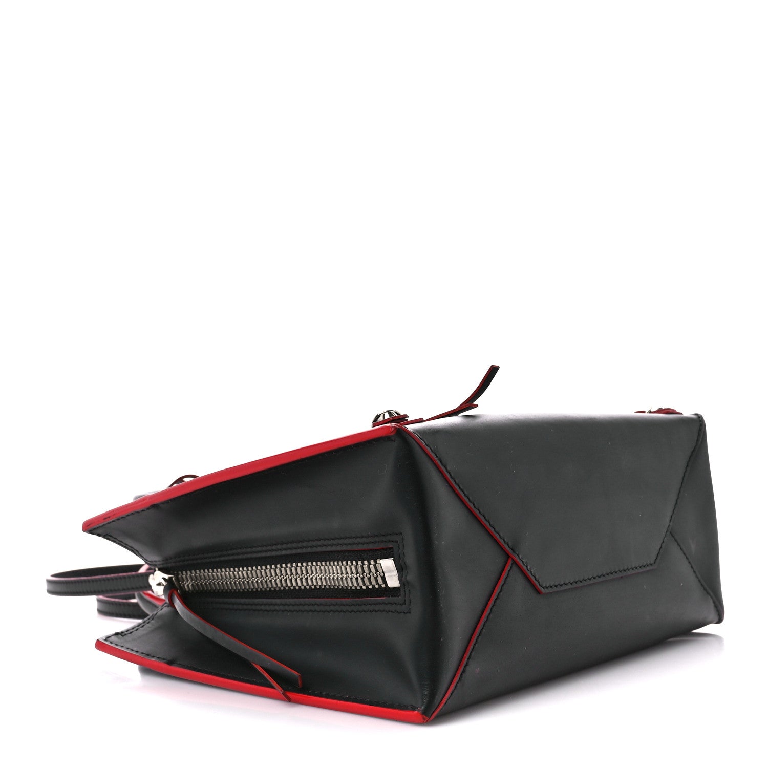 Balenciaga Rubberized Calfskin Papier Mini A4 Zip Around Tote Black Red 5 of 11