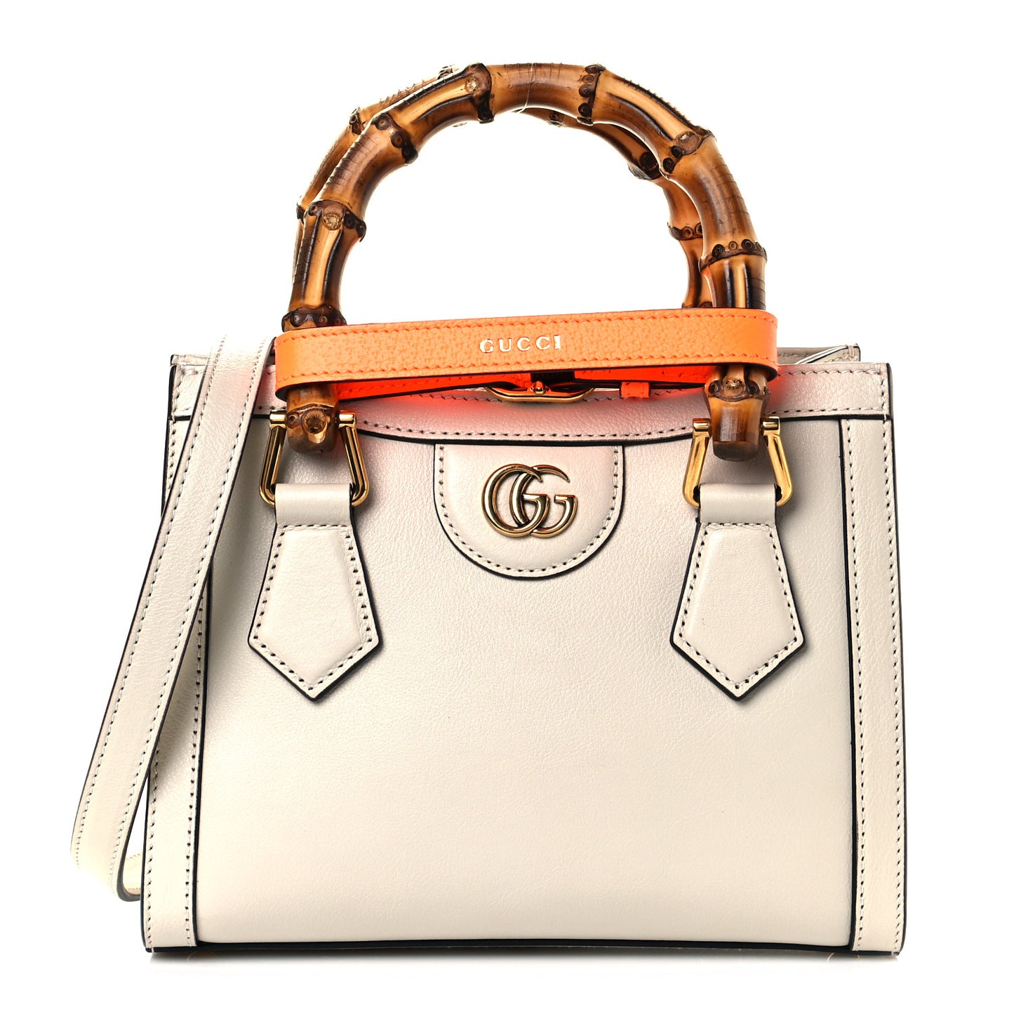 Wonka Grain Calfskin Mini Diana Tote Bag Mystic White Orange Fluo