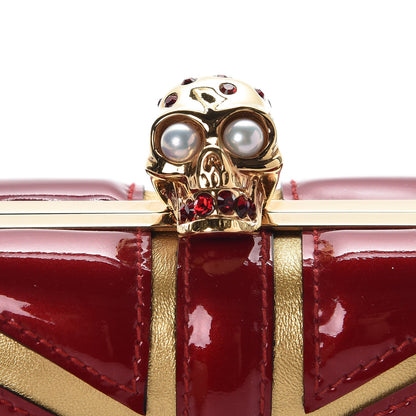 Alexander McQueen Patent Calfskin Britannia Skull Box Clutch Red Gold 9 of 9