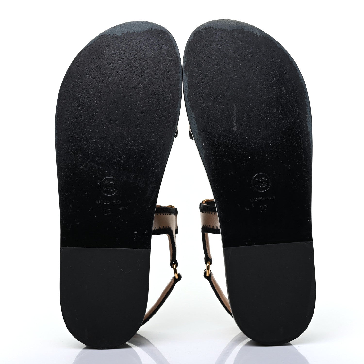 Chanel Satin CC Platform Sandals 37 Beige Black 4 of 15