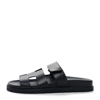 Hermes Calfskin Womens Chypre Sandals 37 Black 1 of 9