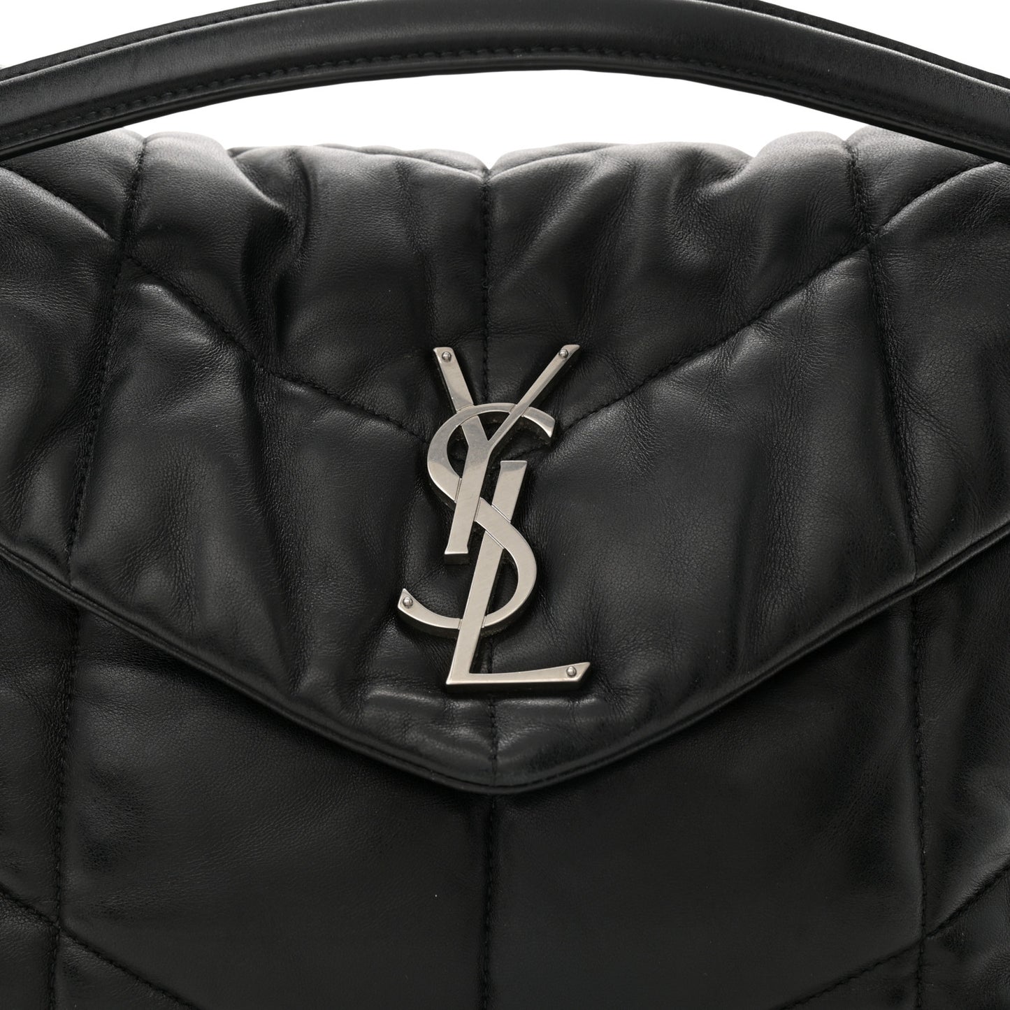 Lambskin Quilted Medium Loulou Puffer Monogram Chain Satchel Black