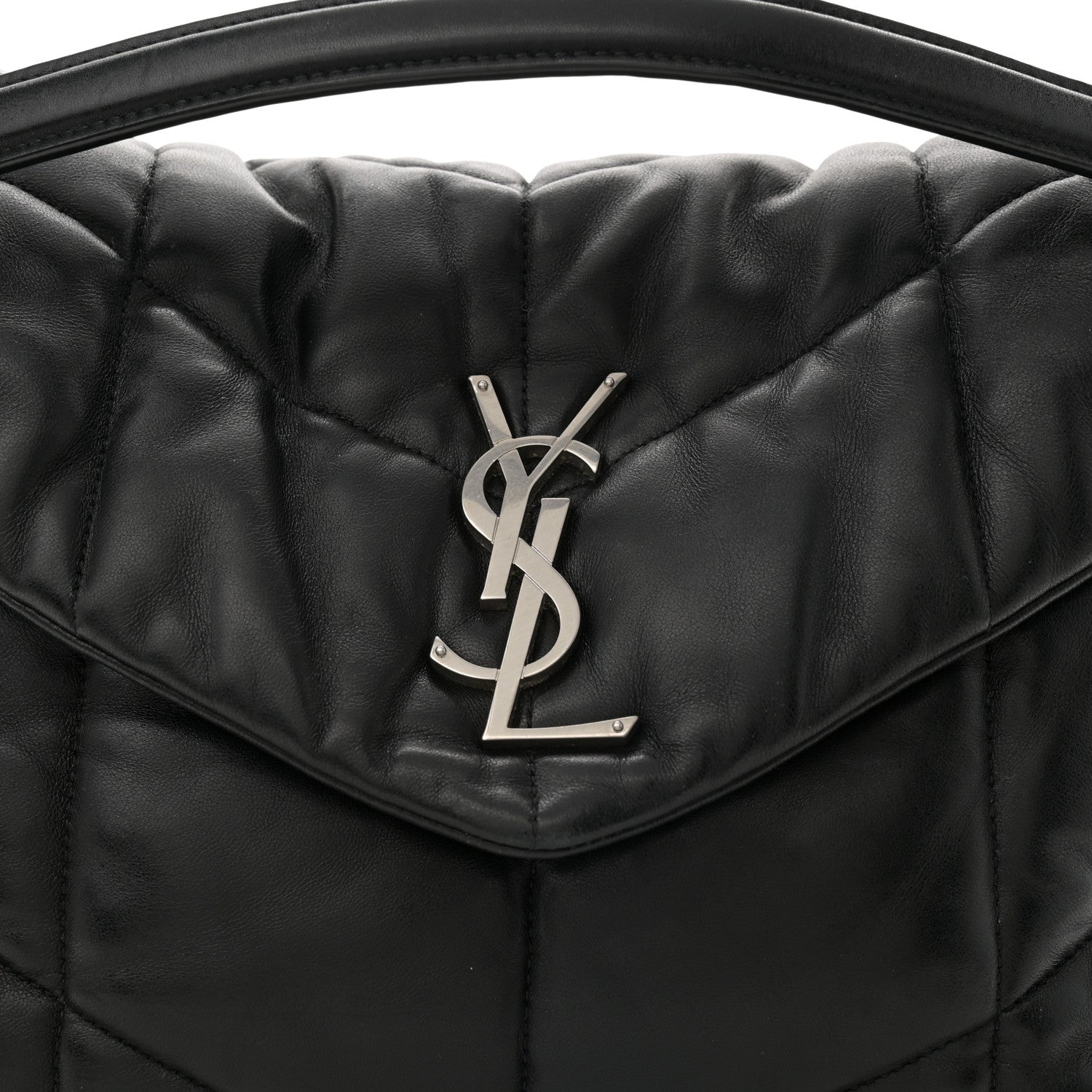 Saint Laurent Lambskin Quilted Medium Loulou Puffer Monogram Chain Satchel Black 8 of 13