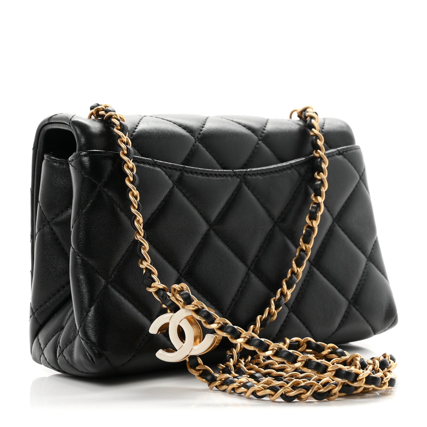 Shiny Lambskin Quilted Enamel CC Mini Flap Black