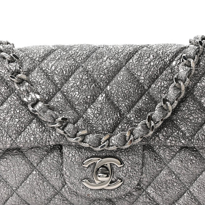 Chanel Metallic Crackled Calfskin Quilted East West Flap Dark Silver 8 of 10