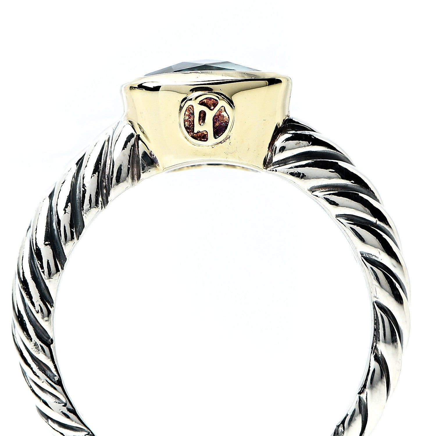 David Yurman Sterling Silver 18K Yellow Gold Blue Topaz 8mm Noblesse Ring 51 5.75 7 of 7