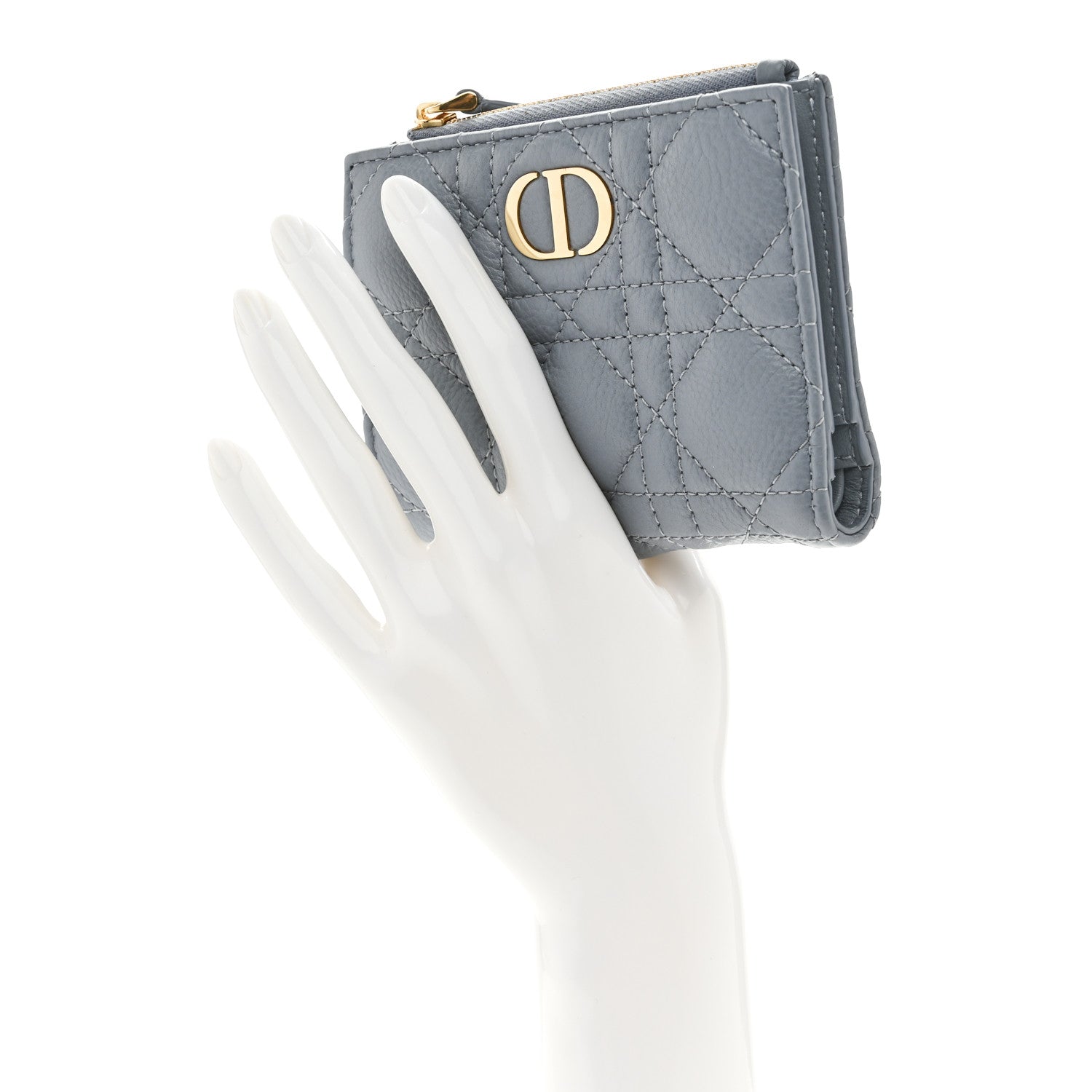 Christian Dior Grained Calfskin Supple Cannage Caro Dahlia Wallet Cloud Blue 2 of 8