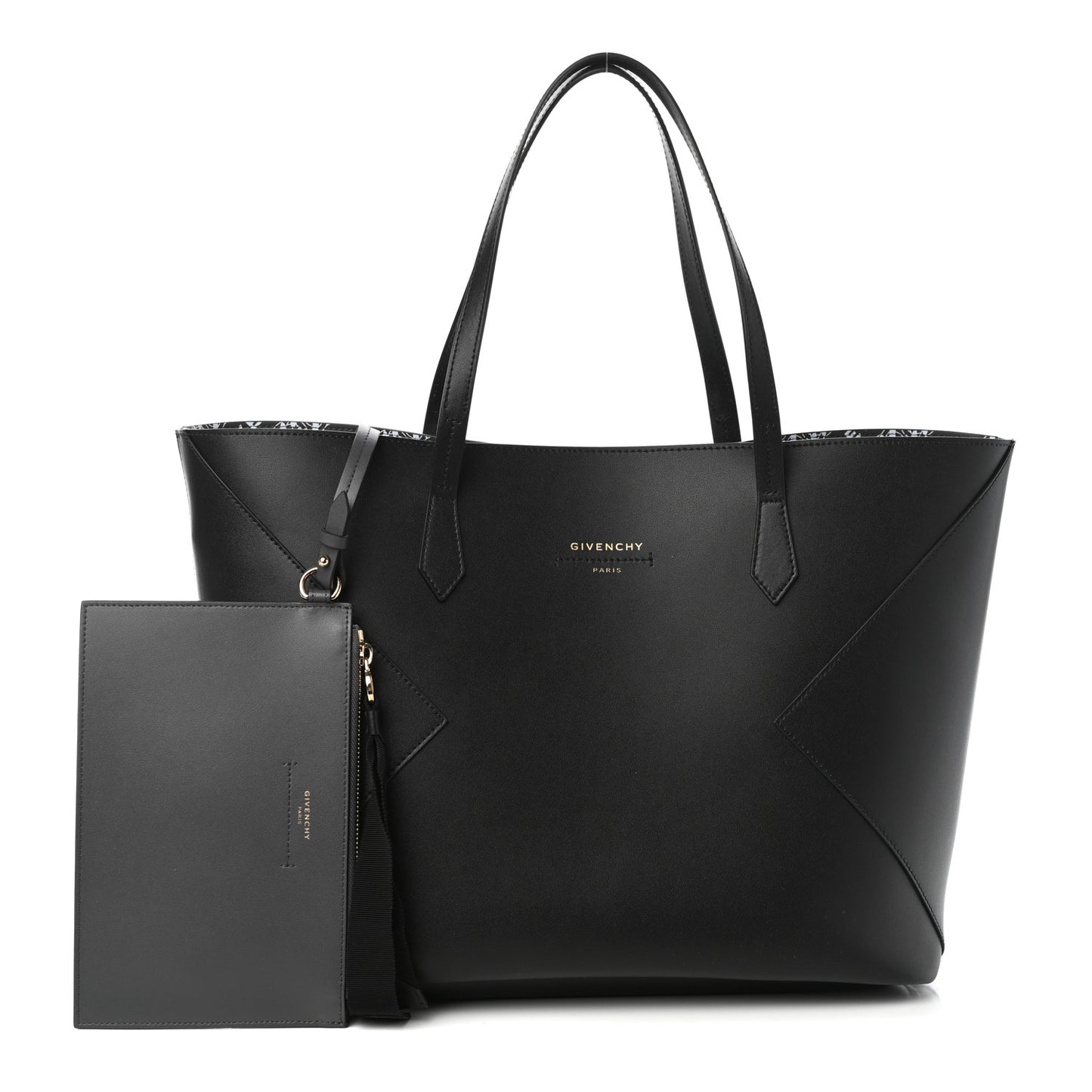 Smooth Calfskin Wing Shopper Tote Black White