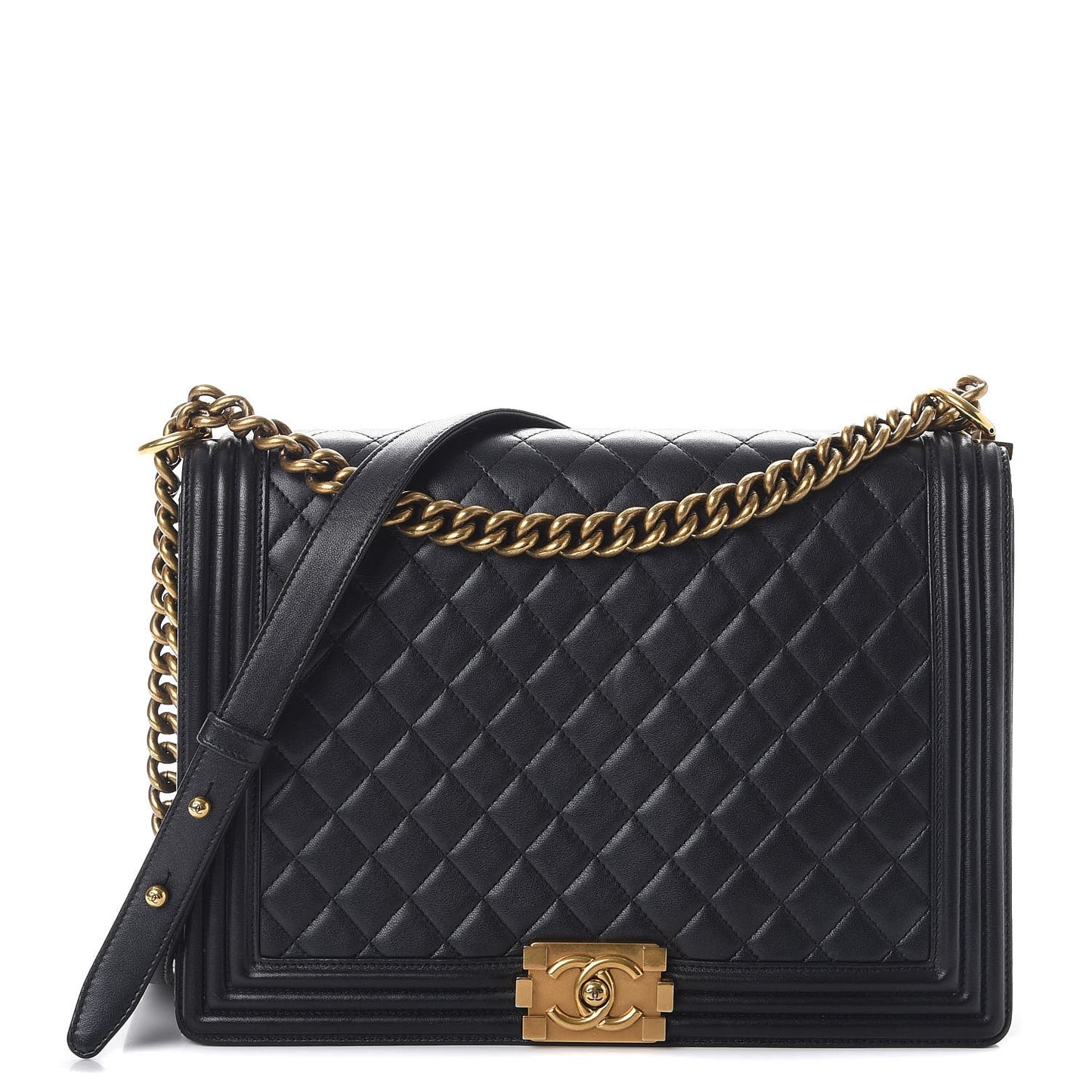 Lambskin Quilted Large Boy Flap Black