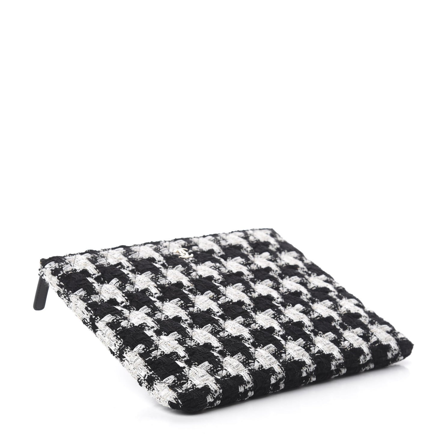 Tweed Quilted Medium Cosmetic Pouch Black Ecru White