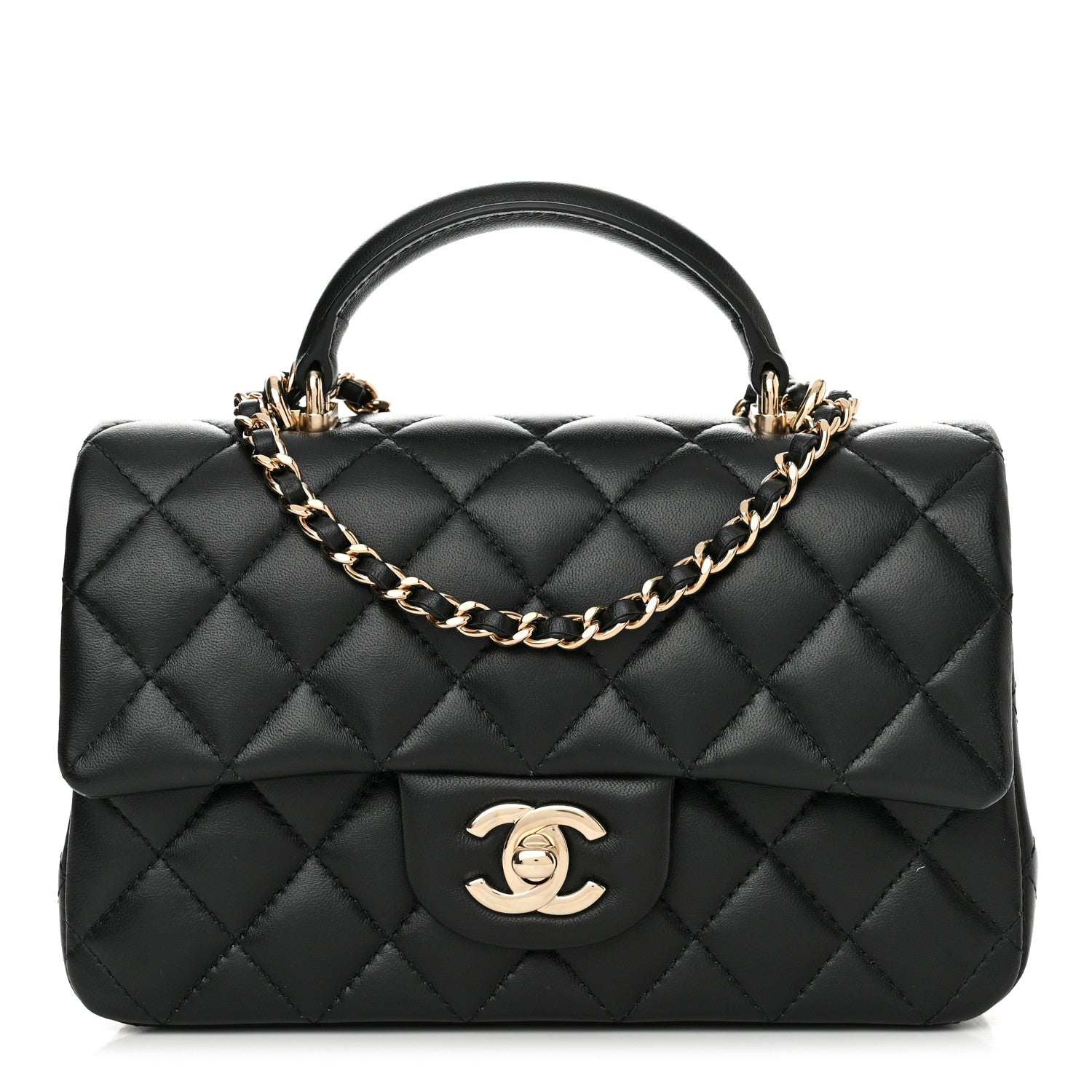 Chanel Lambskin Quilted Mini Top Handle Rectangular Flap Black 1 of 10