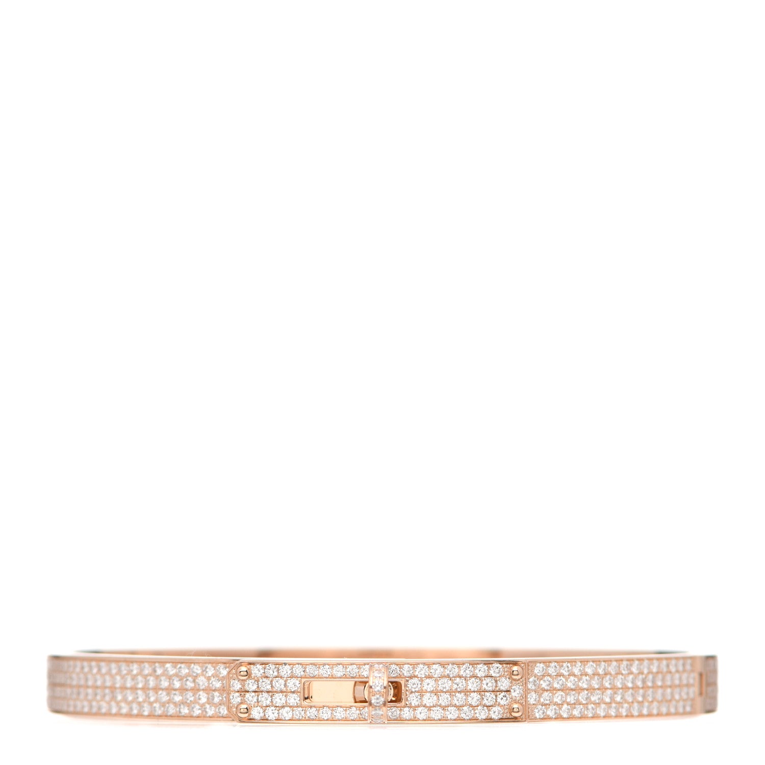 Hermes 18K Rose Gold Diamond PM Kelly Full Pave Bracelet ST 1 of 5
