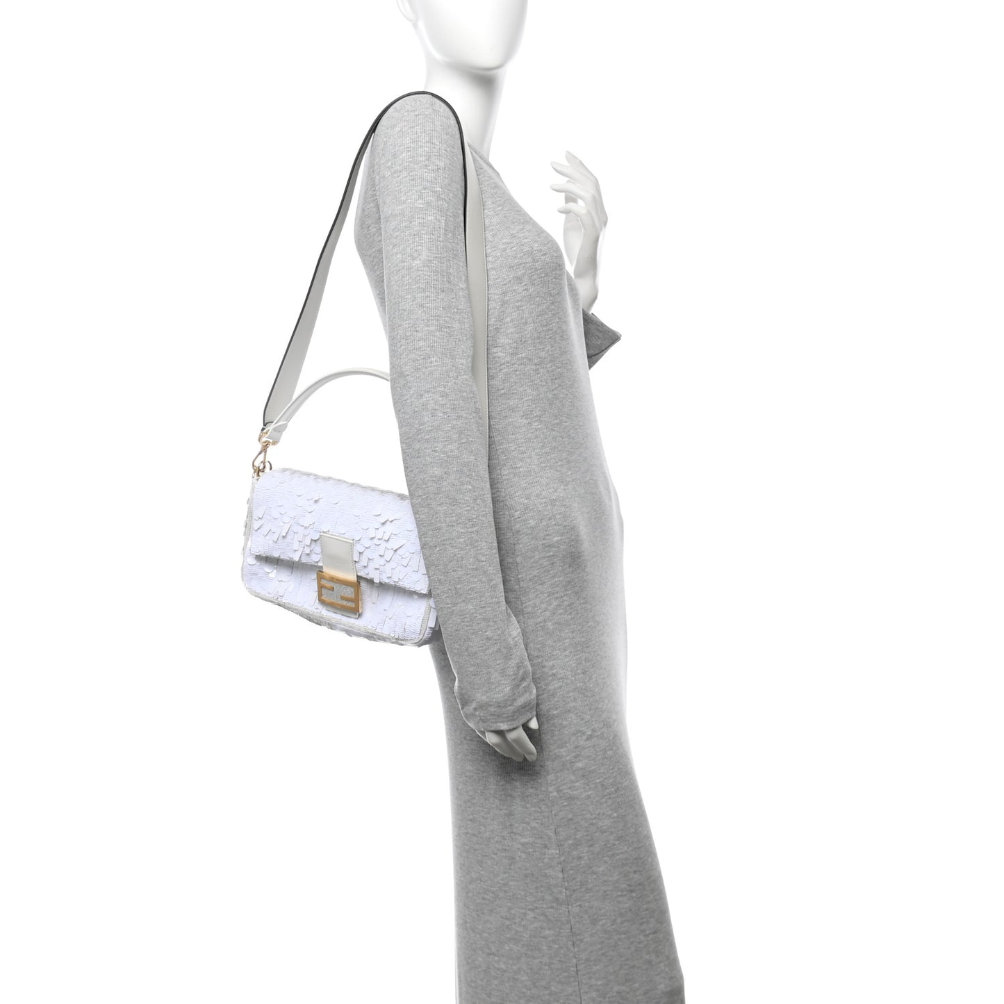 Sequin Paillettes Vitello Grace Sex and the City Baguette White