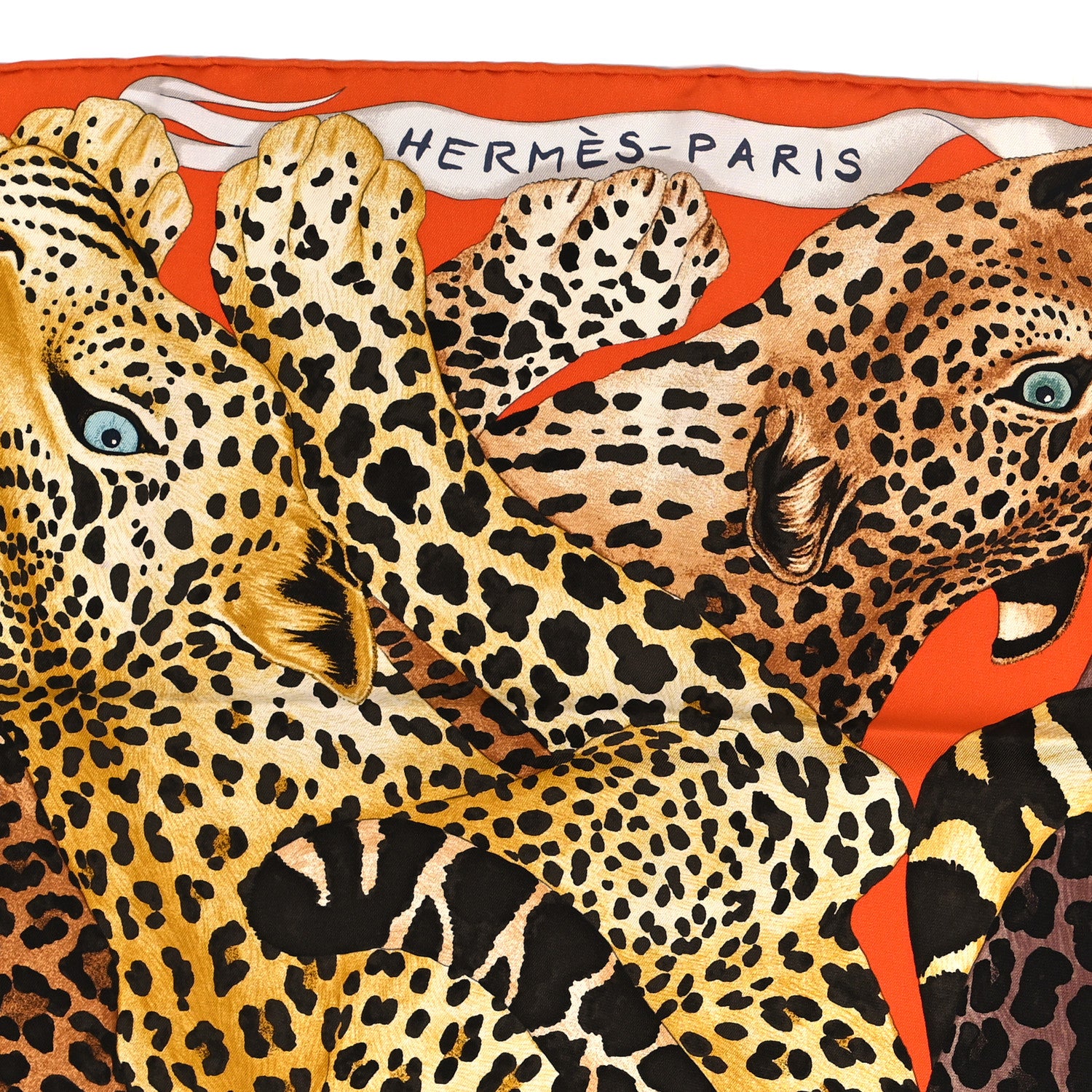Hermes Silk Twill Lazy Leopardesses Scarf 90 Potiron Brun Miel 2 of 4