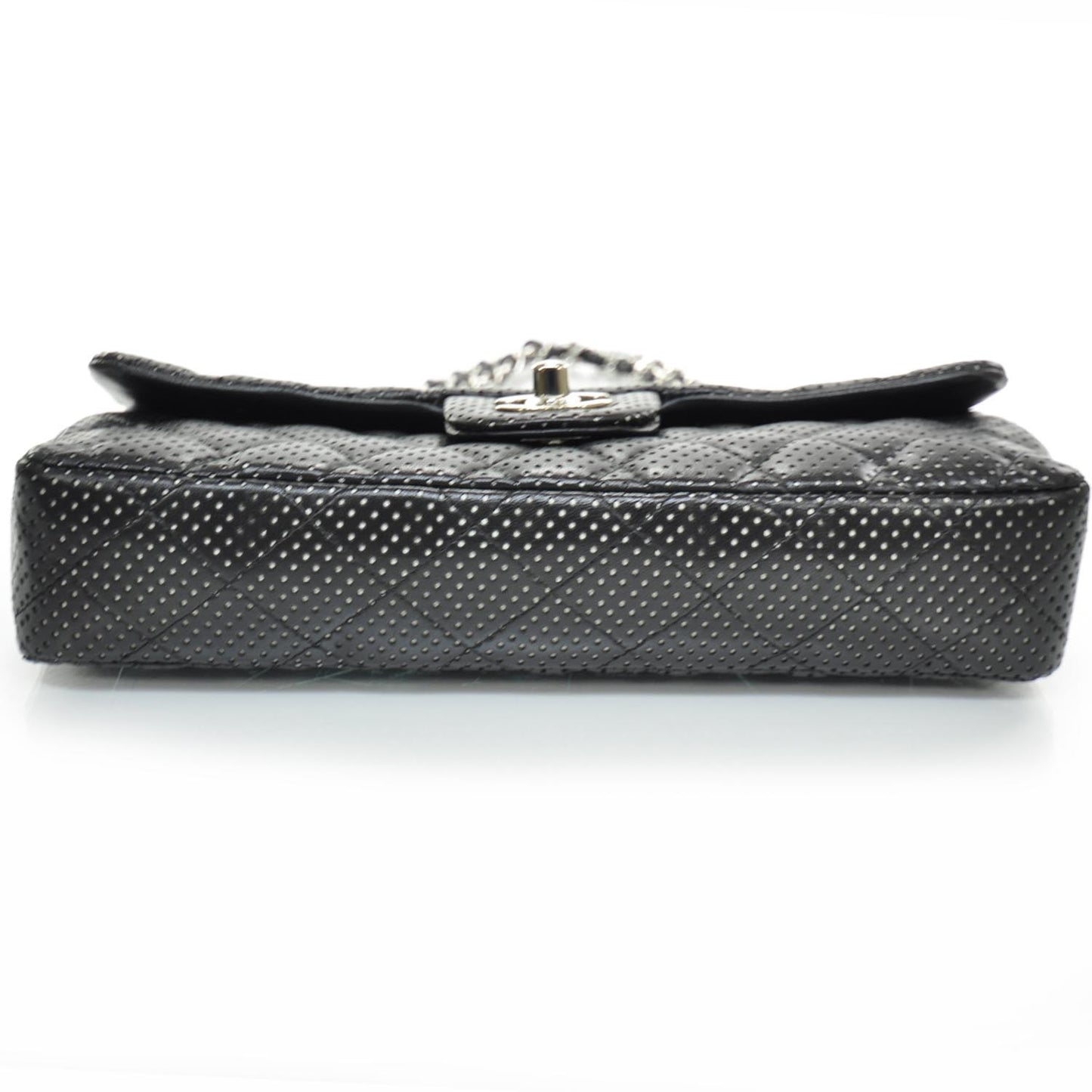 Lambskin Perforated East West Flap Black